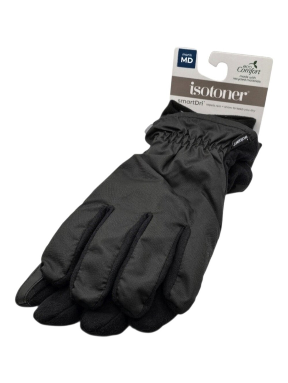 Isotoner SmartDri Touchscreen Water Repellant Ripstop Black Gloves Men's Medium